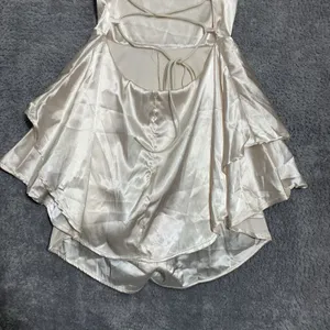 Unbranded Satin‎ Romper Women S Champagne Cowl Neck Lace Up Back Tiered Ruffle thumbnail 9