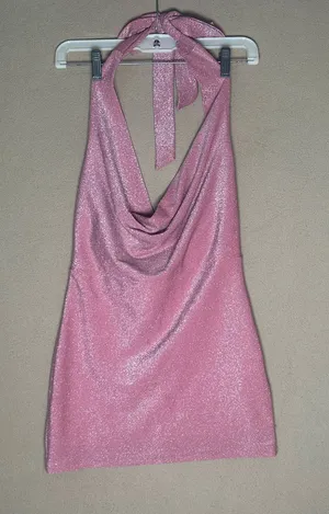 Y2K Sparkle Halter Mini Dress in Pink. Bodycon clubwear. Size Small. thumbnail 1