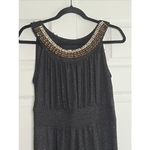 Haani Jeweled Neckline Maxi Dress Womens Size M Black Gold Glitter‎ Formal Knit thumbnail 2
