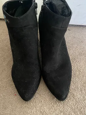 Unisa Black Suede Ankle Boots with Blue and Pink Floral Embroidery thumbnail 2