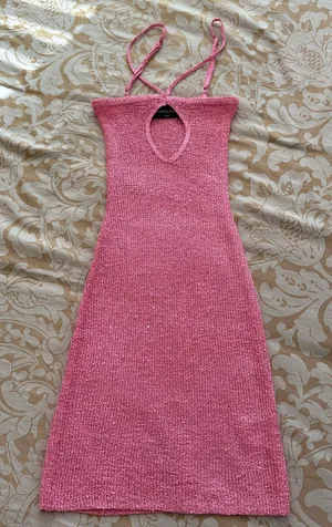White Fox Boutique Pink Glitter Cutout Strappy Mini Dress Sparkle XXS thumbnail 1