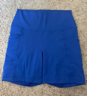 90 Degree By Reflex Cobalt Blue High-Waist Bike Shorts with Side Pockets / BB11 thumbnail 1