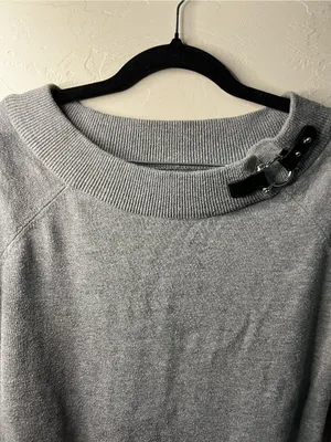 Lauren Ralph Lauren Gray Equestrian Horsebit Buckle Knit Sweater thumbnail 3