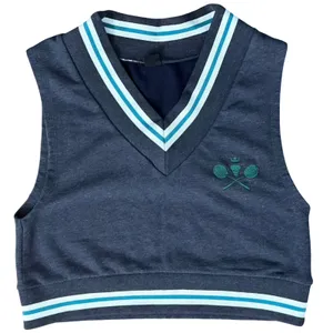 Urban Outfitters Navy Blue Green Badminton Embroidery Cropped Jersey Vest Size M thumbnail 1