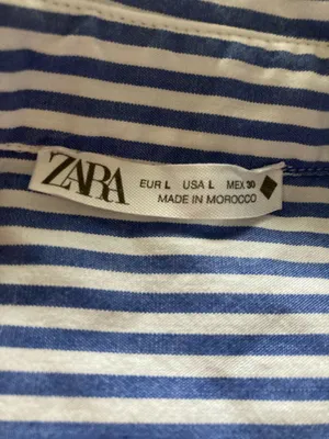 ZARA Striped Button Down Shirt Blue White Oversized thumbnail 3