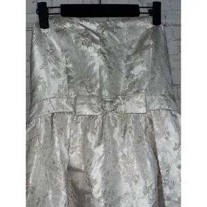 Storia Women Champagne Silver Floral Jacquard Strapless Bow Cocktail Dress L NEW thumbnail 2