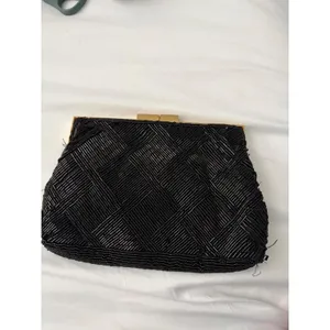 Vintage Marshall‎ Fields Black Beaded Clutch Hand Made Evening Bag Gold Chain thumbnail 5