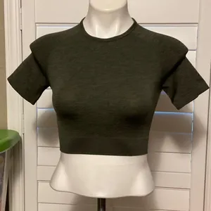 Olive Green Short Sleeve Crop Top thumbnail 1