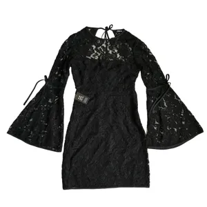 Express Womens 2 Black Floral Lace‎ Bell Sleeve Open Back Mini Dress thumbnail 3