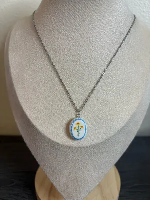 Handmade Silver Porcelain Flower Necklace thumbnail 5
