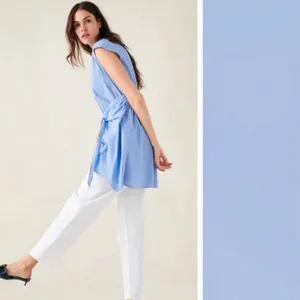 ZARA Knotted Tie Front Sleeveless Shirt Dress‎ Tunic Light Blue Size XS thumbnail 5