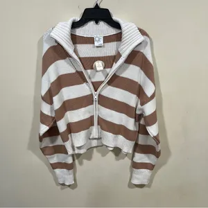 NWT OFFLINE By Aerie Full Zip Sweater stripped size XL Beach Dune women’s thumbnail 3