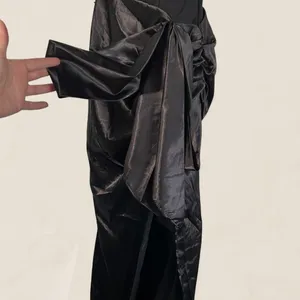 Mable silky draped bow side statement high slit maxi dress | small Black thumbnail 2