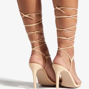 ✨ NEW ShoeDazzle Size 8.5 Nicoletta Nude Beige Studded Strappy Sandals Stilettos Heels $50.00 ✨ thumbnail 2