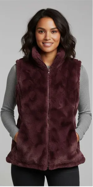 Nicole Miller Original Reversible Vest Womens Small Wine Red Faux Fur Quilted thumbnail 1