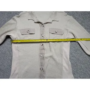 Cream Waffle‎ Knit Button Down Shacket Contrast Panel Thermal Shirt Small thumbnail 5