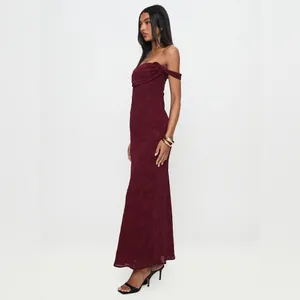 Princess Polly Azura Off The Shoulder Maxi Dress Burgundy thumbnail 2