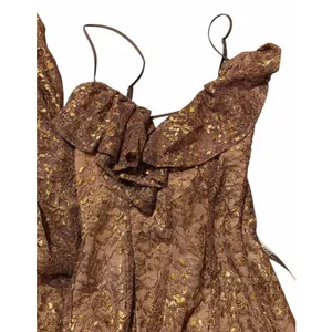 NEW House Of CB Dress Luciana Metallic Brown Long Gown Dress Peppercorn Xs Vneck thumbnail 3