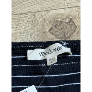 NWT Womens Madewell Ribbed Boat neck Tee black white Stripe stretch cotton XS thumbnail 5