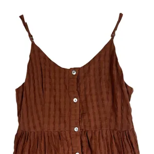 Newbury Kustom Seersucker Tiered Mini Dress Brown Cottagecore Earthy Size S thumbnail 3