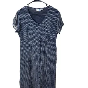 Vintage Paul‎ Harris Design Navy White Polka Dot Maxi Dress Button Front M thumbnail 2
