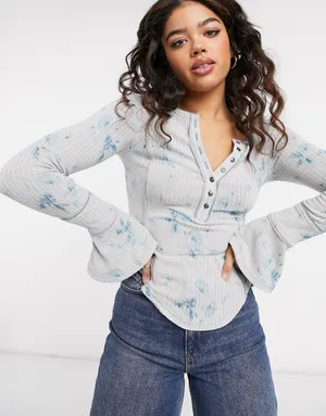 Free People Layer Me Long Sleeve Henley Top In Vintage Floral thumbnail 1