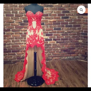 Sherri Hill 21016 Red/Nude Beaded High-Low Gown - Size 8. EUC! Like new! thumbnail 7