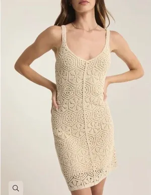 NWT Z Supply Allure Dress Sz M Natural Crochet Knit Sleeveless Boho Sleeveless thumbnail 1