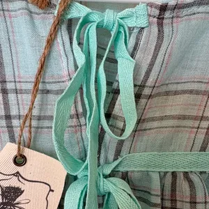 Easel Teal Plaid Blouse with Tie Accents thumbnail 4