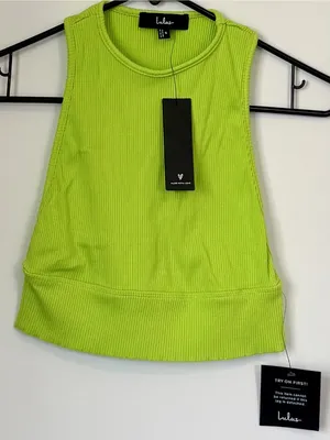 NWT Lulus Absolute Edge Lime Green Sleeveless Crop Top - Size: Small thumbnail 2