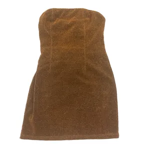 Brown shimmery strapless dress with black tie back thumbnail 2
