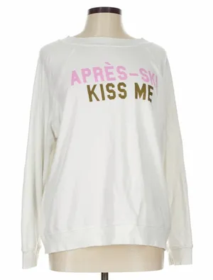Wildfox Apres-Ski Kiss Me Graphic Sweatshirt White Cotton Pullover Large thumbnail 1