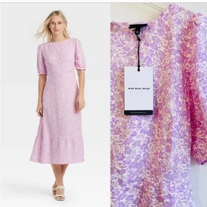 Who What Wear Women's Dress Tie Back NWT Purple Floral Print Linen Sz S thumbnail 2