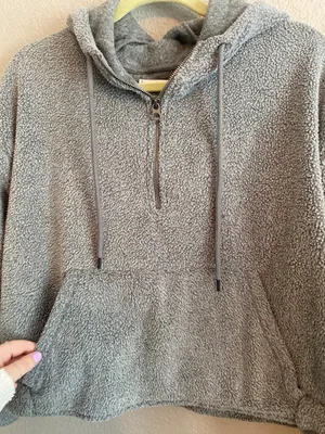 American Eagle cropped fuzzy quarter zip sweatshirt thumbnail 3
