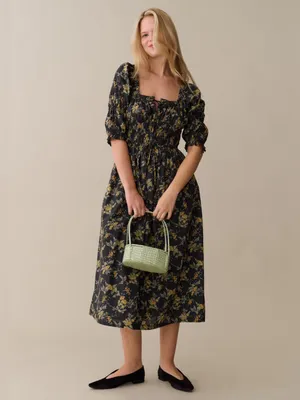 NWT Few Moda Marguerite Dress size XS Black Yellow marigold floral Sorella midi thumbnail 6