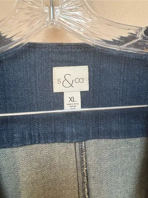 Style & Co XL Denim Blazer Faux Leather Equestrian Double Breasted Y2K Jacket thumbnail 14