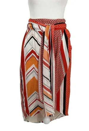 Banana Republic Tie Wrap Geo Skirt Orange White Size 4 thumbnail 2