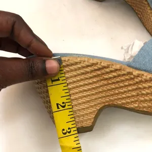 Y2K blue jean denim fabric chunky platform wedge sandals open toe heels brown espadrilles front tie knot - Size 8 #indie #hippie #hobo #boho #festival retro thumbnail 4
