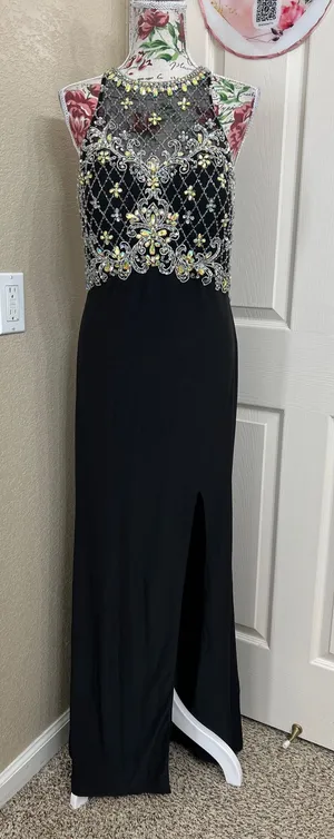 Black Beaded Prom Dress with Front Slit size XL thumbnail 1