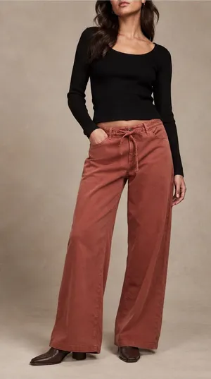 American Eagle Dreamy Drape Stretch Low Rise Ultra Wide Leg Pants 2 Dark Rust thumbnail 1