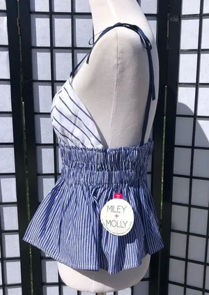 🔷Miley & Molly Blue Stripe Peplum Tank Blouse thumbnail 6