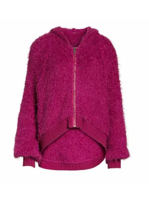 Free People Furry Time Fuchsia Hooded Zip Jacket Fuzzy Boucle Size M thumbnail 4