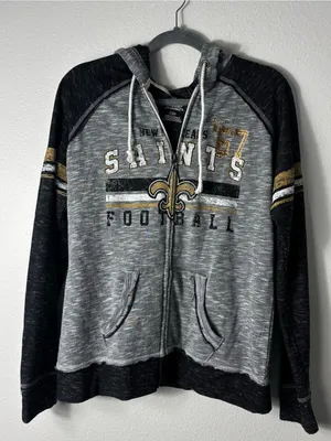 Majestic New Orleans Saints Black & Gray Fan Fashion Hoodie (L) thumbnail 1