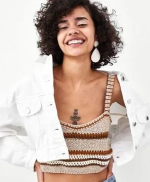 Zara Knit Crochet Crop Top Brown Tan Size S thumbnail 8