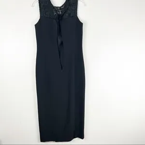 PAT ARGENTI Evening Wear Classic Black Velvet Lace Top Front Split Dress Size 6 thumbnail 2