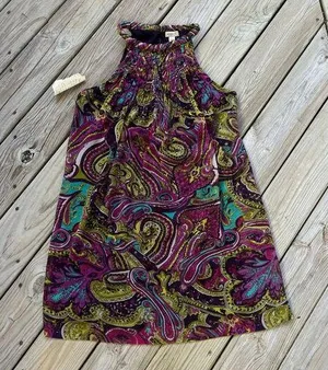 One World Women's Colorful Rope Neck Sleeveless Shift Dress Size L. NEW thumbnail 1