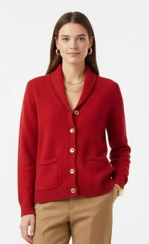 Ralph Lauren Red Cotton Knit Cardigan Button up Preppy Sweater M thumbnail 1
