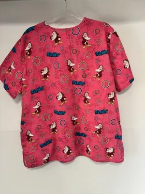 Disney Grumpy Seven Dwarfs Womens L Scrub Top Short Sleeve Pockets V Neck thumbnail 3