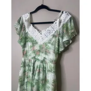 DISNEY Dress Juniors Small Green Lace Overlay‎ Fairy Whimsy Cottagecore Straps thumbnail 2