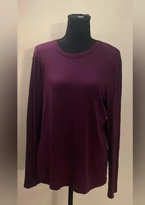 a new day- Burgundy Long Sleeve Blouse Size L thumbnail 2